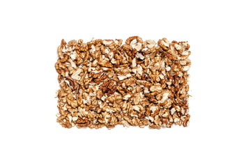 Peeled nuts are laid out in shape of rectangle