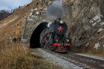Old steam locomotive in the Circum-Baikal Railway