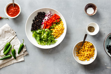 Ingredients cooking vegetarian tacos top view flat lay