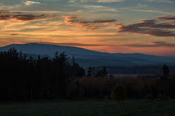 Nice sunset sky with hill Klet, Czech republic