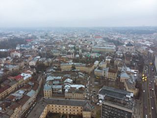 Obraz premium european city in mist weather. birds eye view