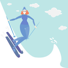 Ginger young woman do ski