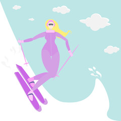 Blonde woman do ski