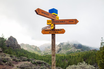 Mountain direction road signs in Gran Canaria