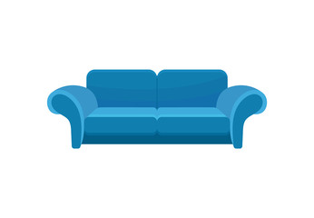 Blue comfortable sofa, couch, living room furniture vector Illustration on a white background