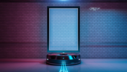 Futuristic billboard in dirty underground tube station mockup 3d rendering