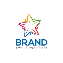 Obraz premium Team work logo template, colorful people icon. Star people icon