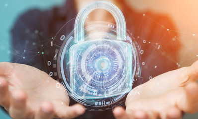 Web security protection interface used by businesswoman 3D rendering