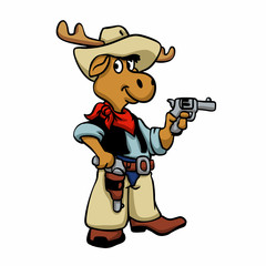 Moose  cowboy - funny sheriff vector illustration  