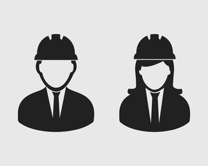 Engineer Couple Icon. Male and Female Symbol with Worker Cap .