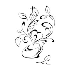 stylized twigs with leaves in a decorative vase on a white background