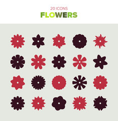 20 beautiful flower icons in various shapes