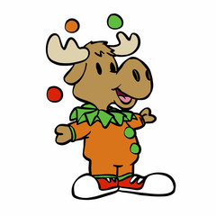 Moose juggler - funny acrobat  vector illustration 