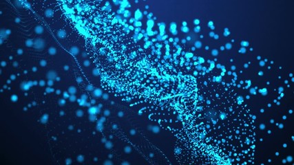 Abstract background. Blue light particles in organic motion. 