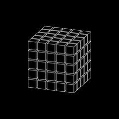 Abstract 3d cube from cubes. Dimetric projection. Vector outline illustration.
