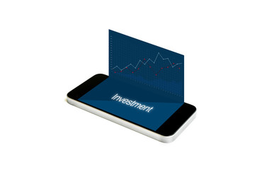 Mobile smart phone with raising graph, mobile stock market and investment