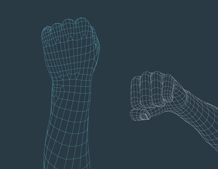 Hand gesture. Fist male. Vector wireframe illustration