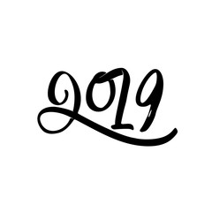 Happy New Year 2019. Calligraphy and lettering the form two thousand nineteenth