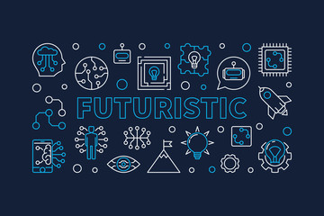 Futuristic vector horizontal creative banner in thin line style