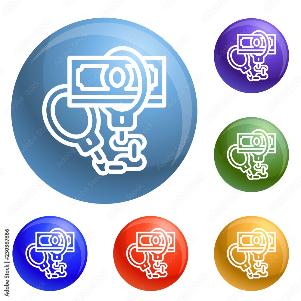 Poster handcuffs bribery icons set vector 6 color isolated on white background