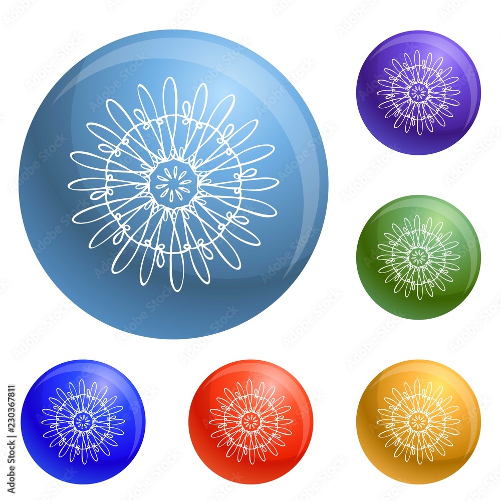 Poster spring flower icons set vector 6 color isolated on white background