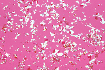 Christmas pattern on pink background. Winter concept. Flat lay.