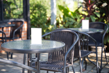 Stand Mock up Menu frame tent card blurred background design key visual layout..