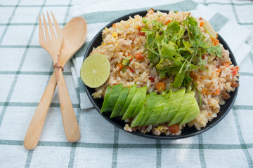 Close-up fried rice with pork