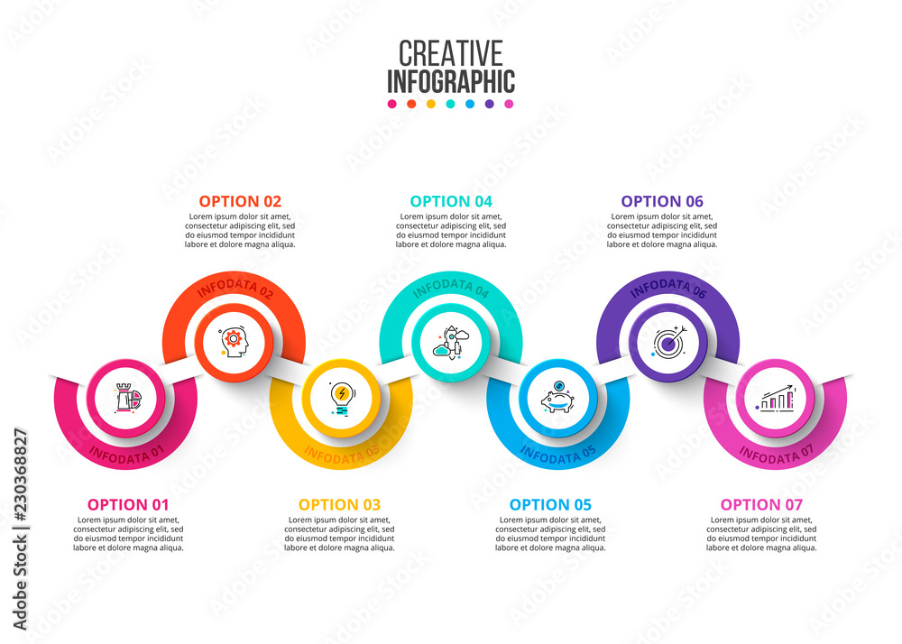 Poster business data visualization. abstract diagram with 7 steps, options, parts or processes. vector busi