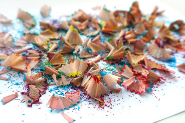 shavings of colored pencils macro
