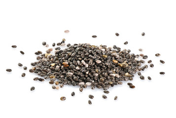 Chia seeds on white background.