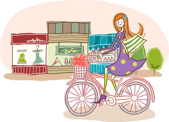 Woman riding bicycle on street