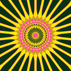 graphic abstract linear flower in yellow pink black shades