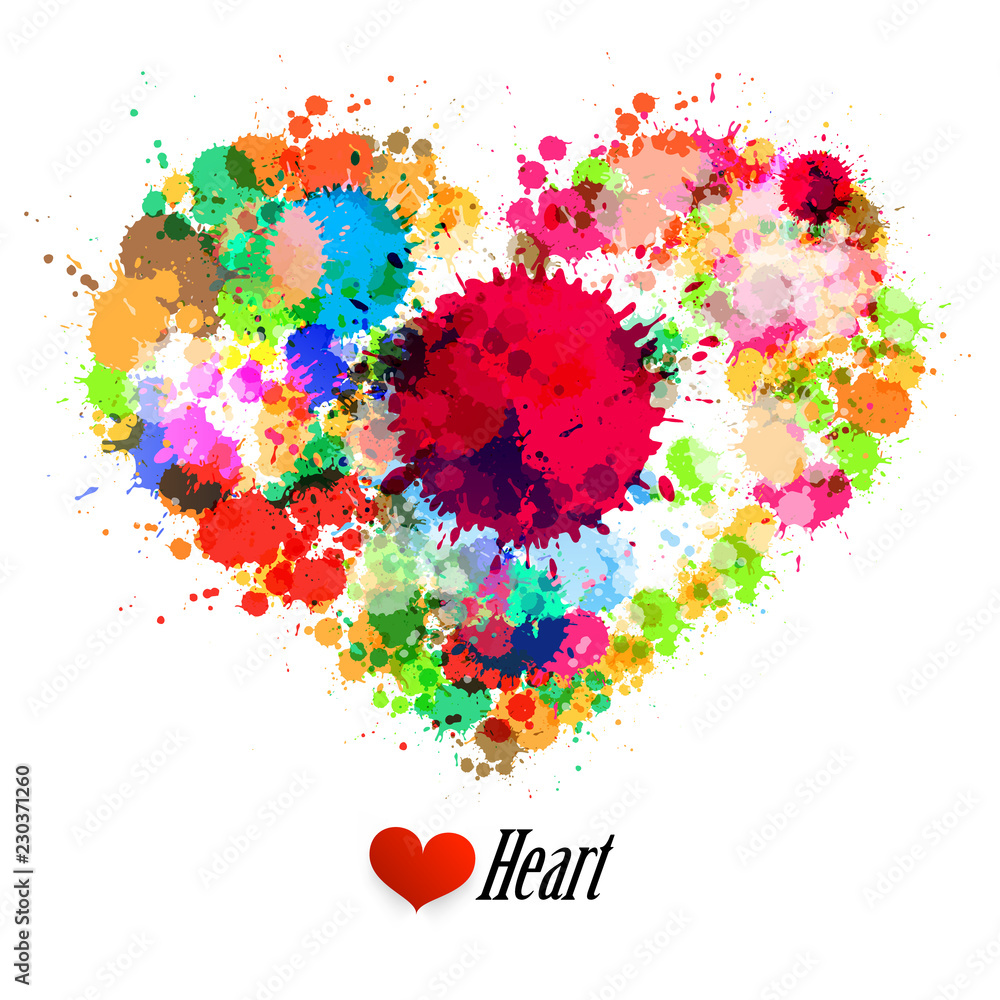 Poster grunge heart made from colorful splashes - vector