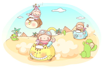 Friends racing in desert