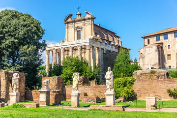 Temple of Antoninus and Faustina and Statues of the Vestals, Roman Forum, Italy