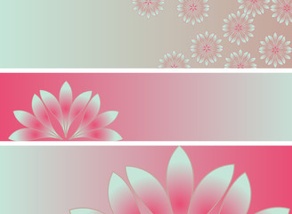 asian style floral banners in soft pink blue