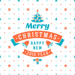 Merry Christmas and Happy New Year. Retro design on seamless background. Vector background for wrapping paper or greeting card