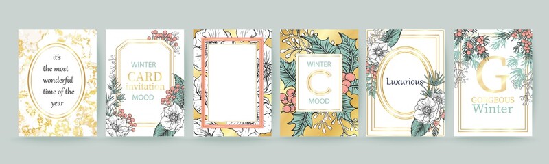 Winter holiday background, invitation. Wedding pattern design. Place for text. Merry Christmas and Happy New Year card.