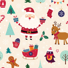 Stoffe zum Nähen Nahtlose Muster auf Thema Weihnachten mit rosa Hintergrund