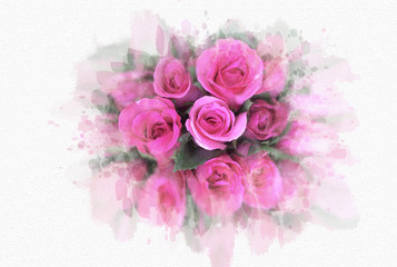 romantic pink roses (watercolor painting concept)