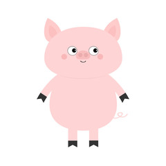 Pig. Hog swine sow animal. Cute cartoon funny baby character. Chinise symbol of 2019 new year. Zodiac sign. Flat design. White background. Isolated.