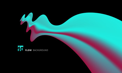 Abstract 3D blue and pink color liquid composition with smooth gradient shape perspective on black background.