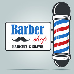 Old fashioned vintage glass Barber Shop pole with Barber Sign. Vector illustration