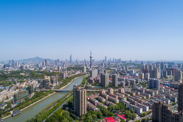 Fototapeta na wymiar Aerial view over the Nanjing city, urban architectural landscape