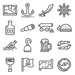 Fototapeta premium Vector line pirates icons set on white background