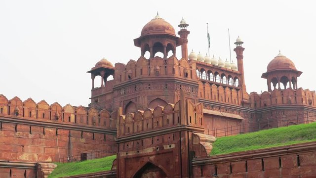 Defensive walls of Red Fort in Delhi, India. Steadicam shot
