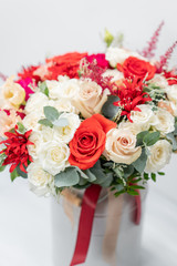 beautiful spring bouquet. Flowers arrangement with red and white colors.