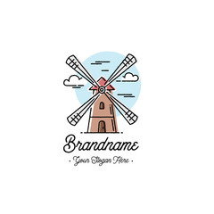 Mill Outline Emblem Color. Outline style. Vector illustration.