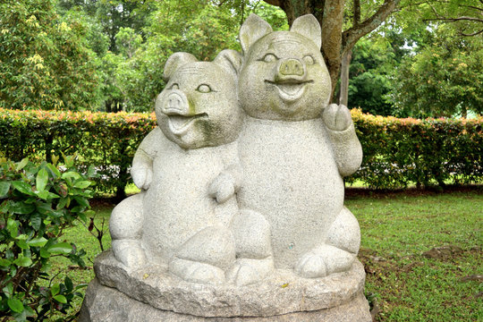 sculpture representing the zodiacal sign of the pig in Chinese calendar